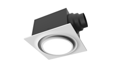 Ventilation fan with black duct connector on a white background