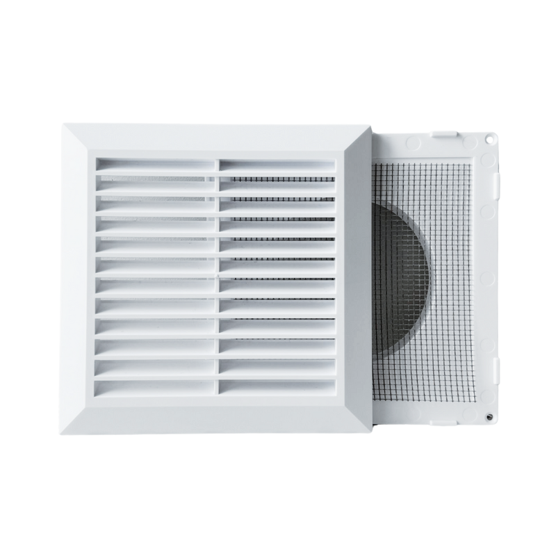 Ventilation grille with slatted and mesh designs on a white background