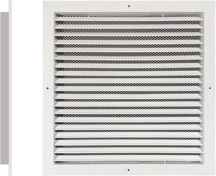 Byson Fixed Louvre Grille, Aluminum with Screen - White Finish