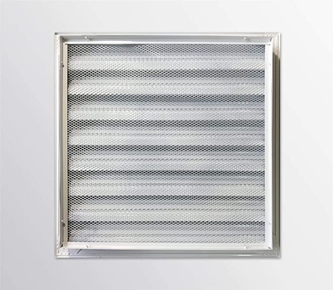 Byson Fixed Louvre Grille, Aluminum with Screen - White Finish